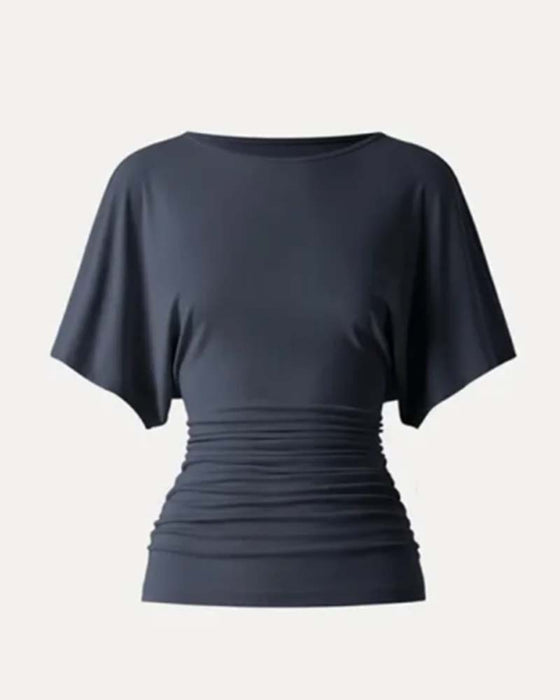 Blus Casual Solid Veckad Kort Ärm