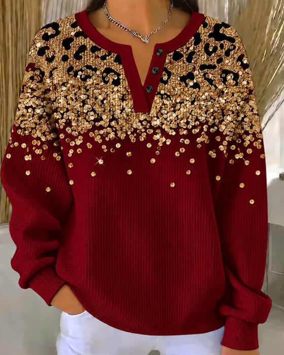 Sweatshirt Leopard Tryck Mode Casual