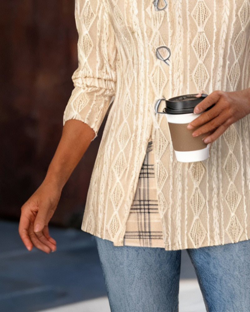 Topp I Rutig Patchwork Med Rund Halsringning