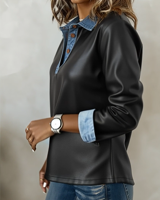 Topp Casual Krage Läder Lappverk