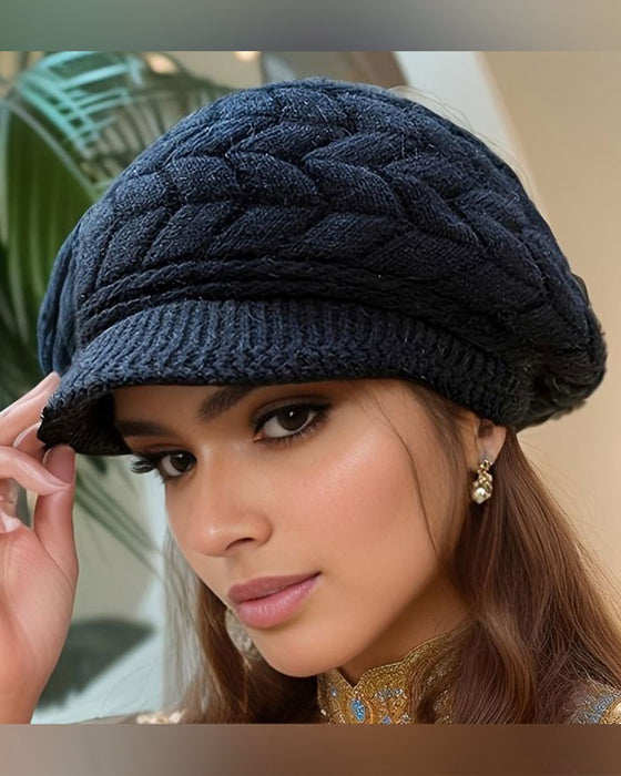 Damt Flätstickad Vinter Slouchy Beanie Mössa Mjuk Varm Töjbar