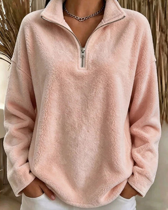 Sweatshirt Dragkedja Liten Ståndkrage Pullover