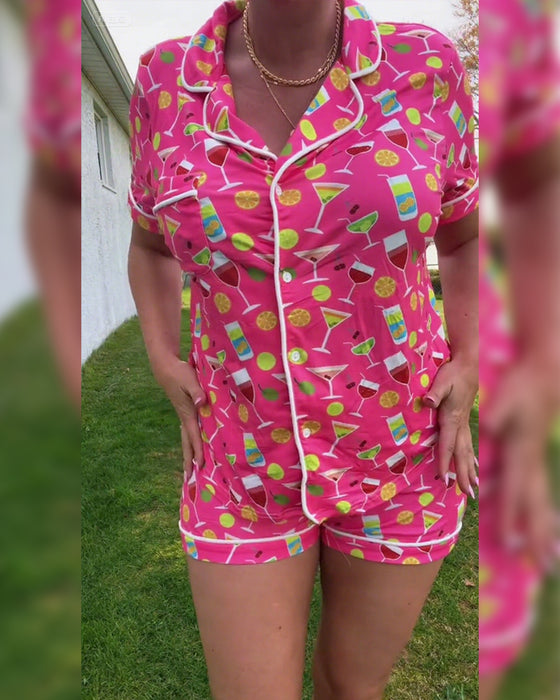 Tvådelade Set Vinflaska Tryck Casual