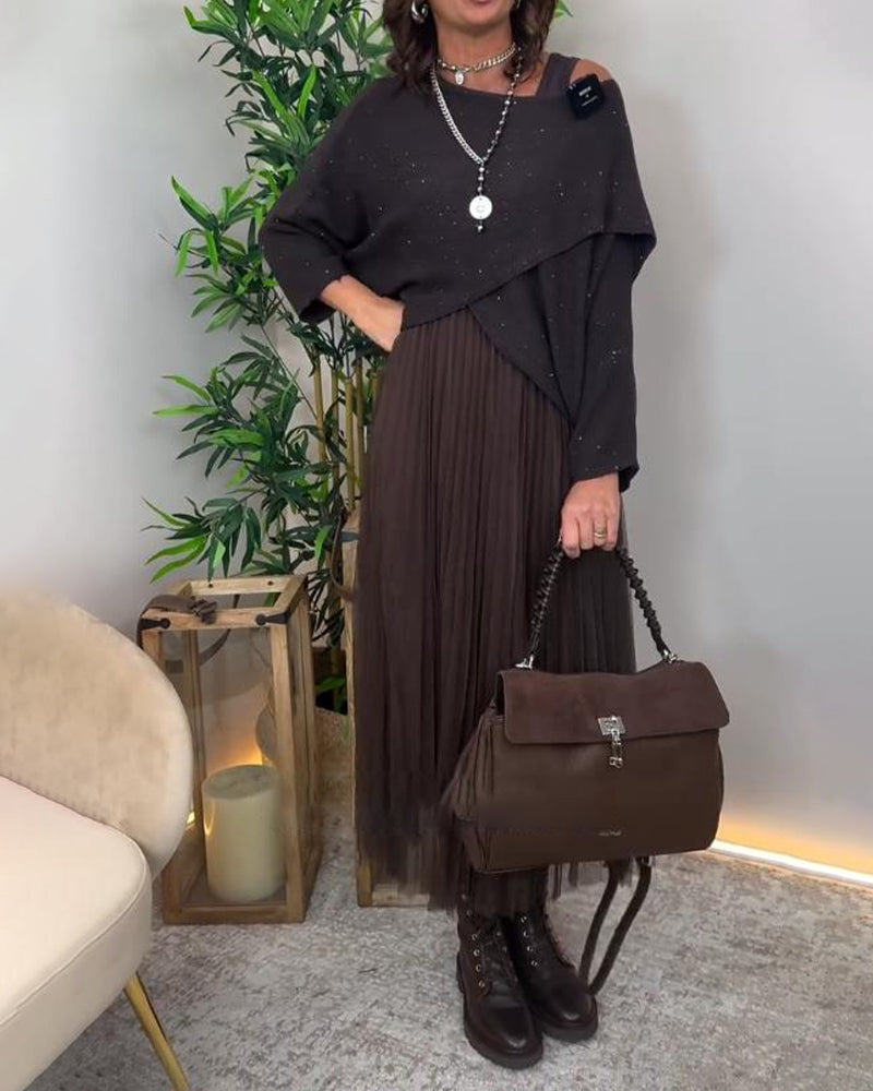 Set Med Elegant Stil, Asymmetrisk Tröja Och Spetsrock