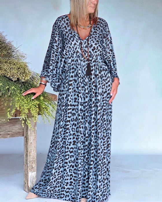 Klänning V-Ringning Leopardprint Loose Fit Casual