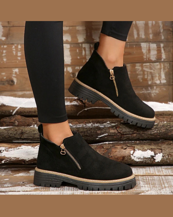 🔥Höst- Och Vintergodisar🔥Damstövlar Med Rund Tå Och Dragkedja I Sidan