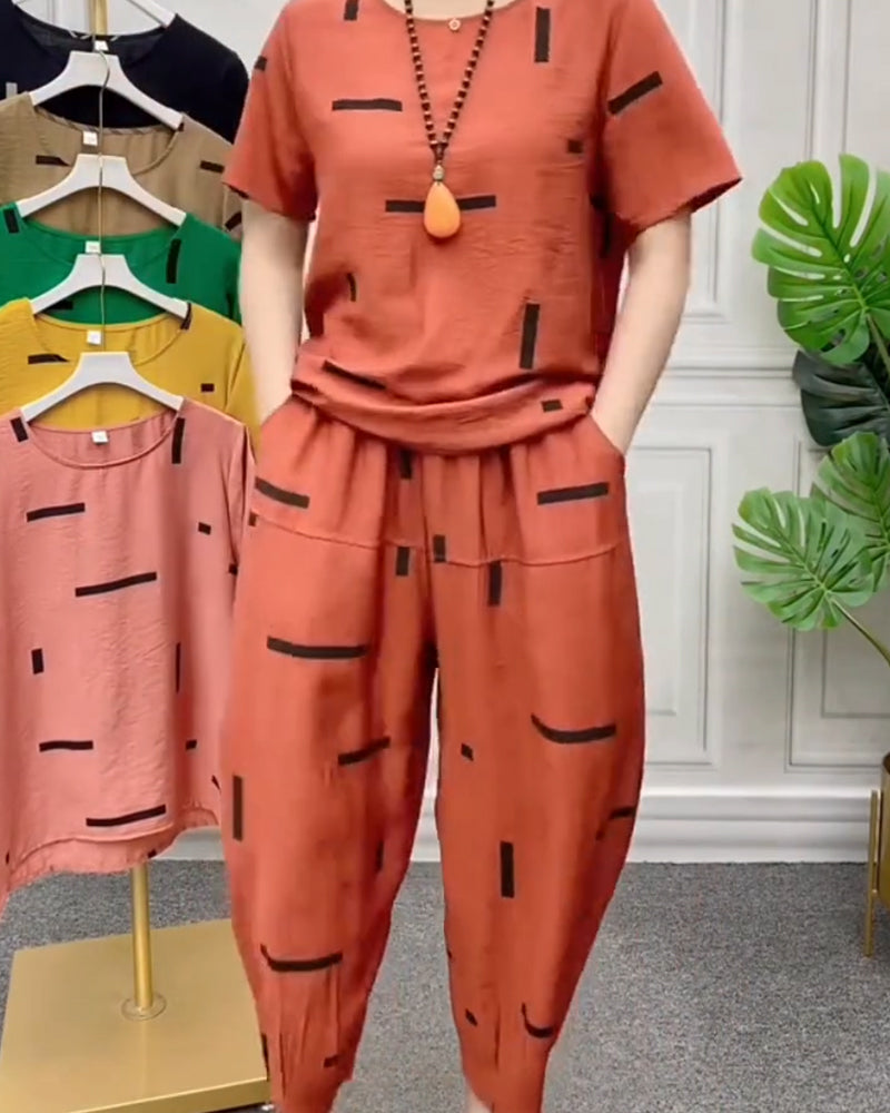 Tvådelad Set Geometrisk Tryck Avslappnad