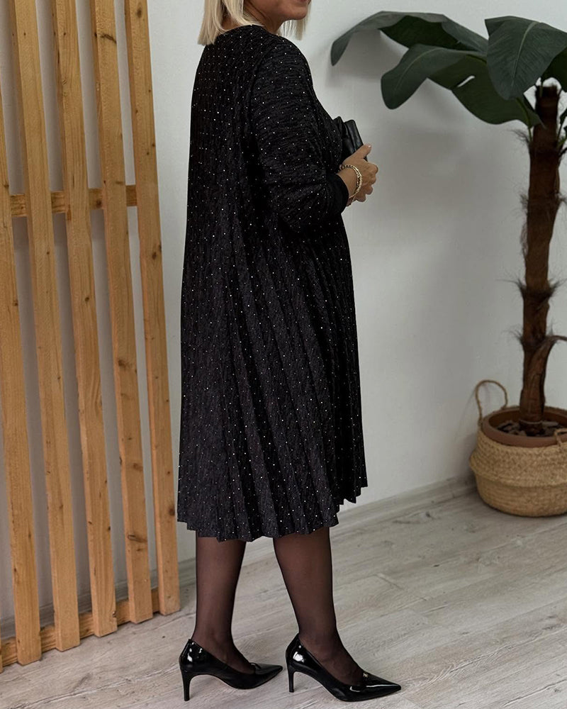 Klänning Rund Halsringning Glimmande Plisserad Mode