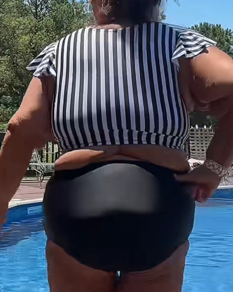 Bikini Randig Fladderärm U-Hals