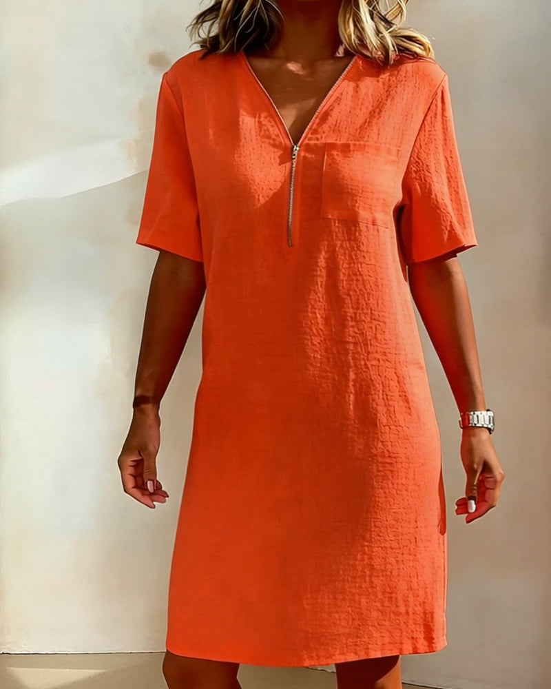 Klänning V-ringning Halv Dragkedja