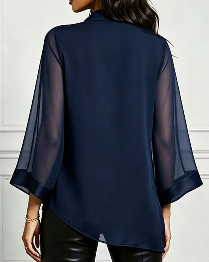 Blus Cowl Neck Oregelbunden Solid Sheer