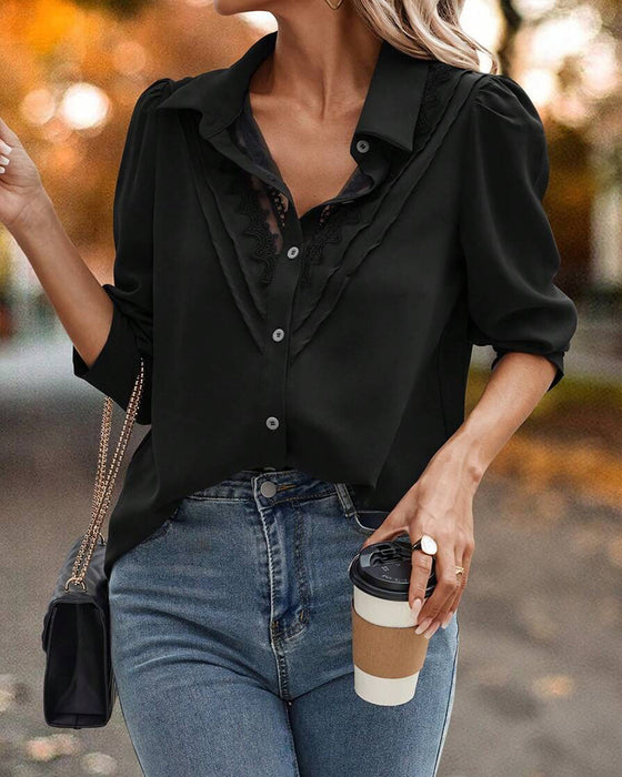 Blus Puffärm Spets Lappverk