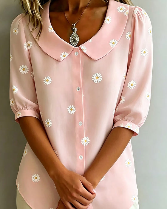 Avslappnad Blus Blommig Puffärmar