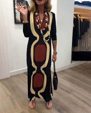 Klänning V-Ringning Tryckt Gatustil