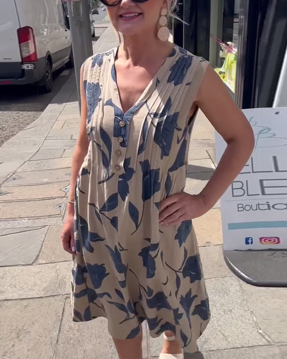 Klänning V-ringad ärmlös tryckt