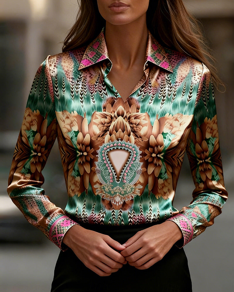 Blus Med Långa Ärmar Och Leopardtryck