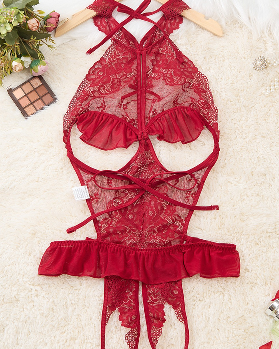 Sexig Spetsunderkläder I Ett Del Med Urringning