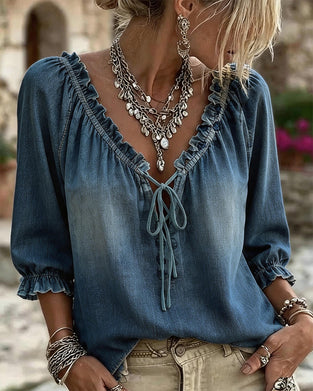 Blusar Denim V-Hals Knyt
