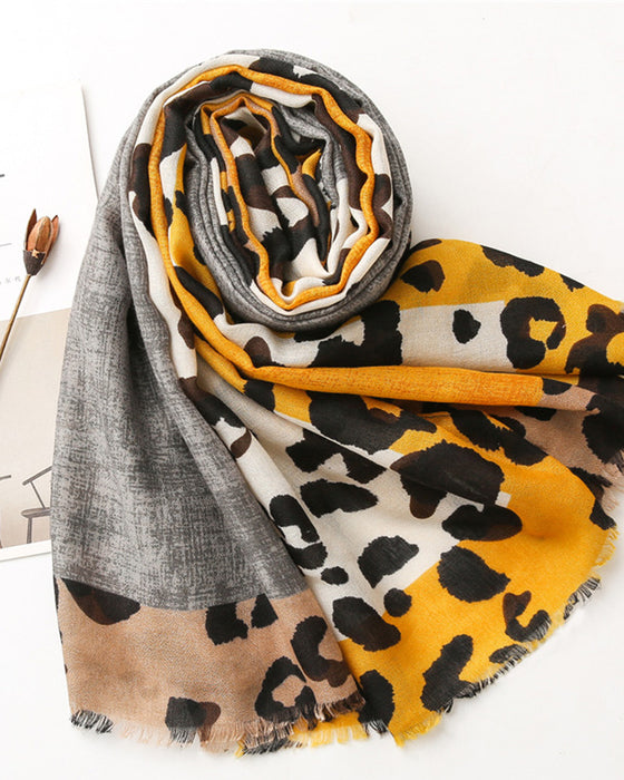 Dam Halsduk Leopard Lapptäcke Print Fransar Schal