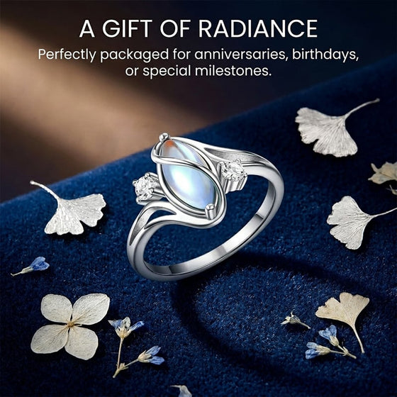 Oval månsten geometrisk ring