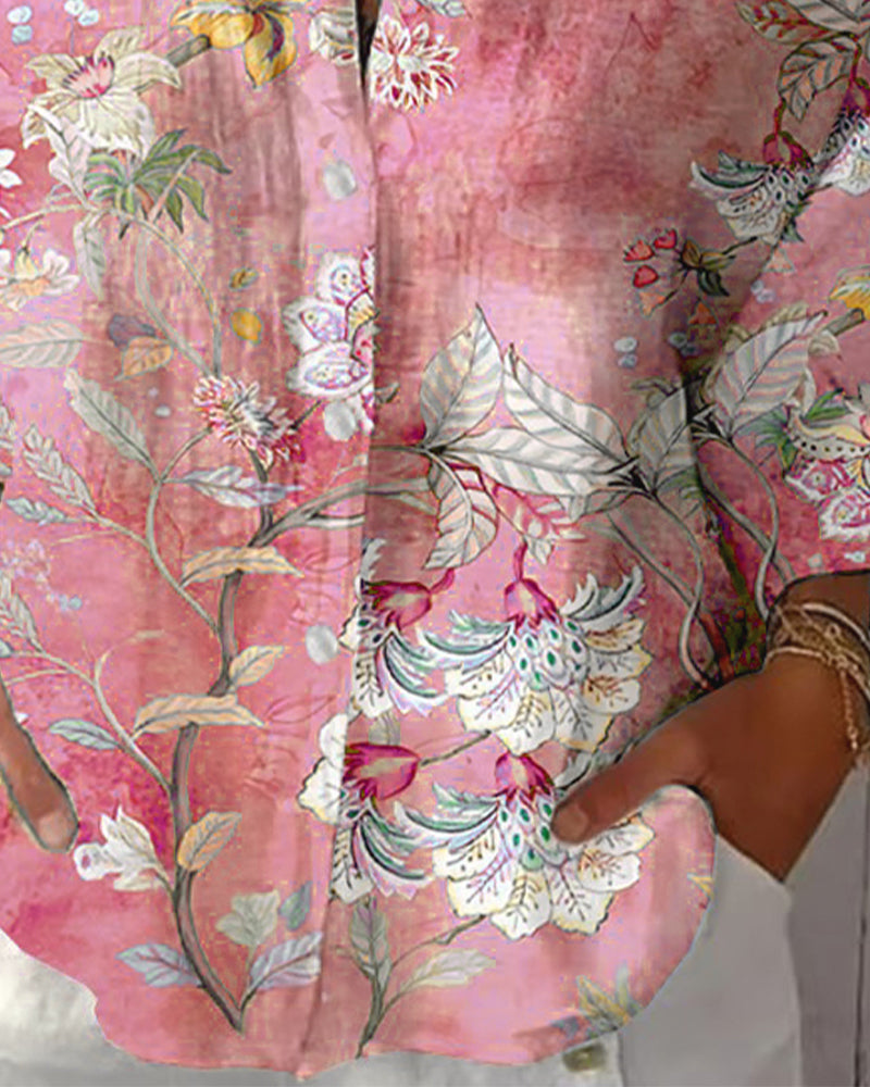 Skjorta Mode Tryckt Nedvikt Krage