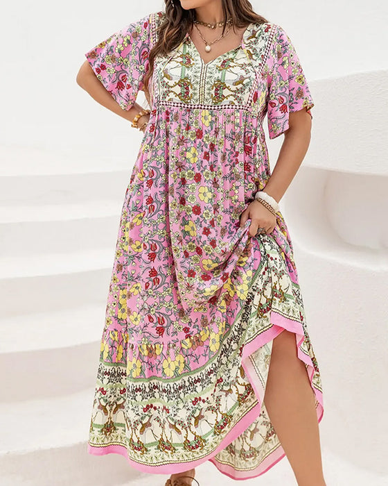 Klänning Blommig Patchwork Etnisk
