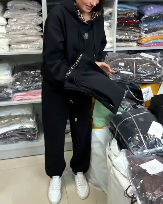 Tvådelad Set I Leopardprint Med Huva