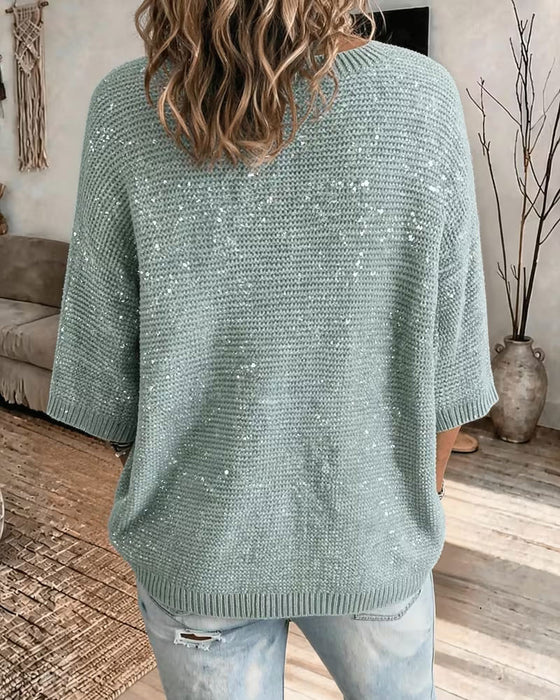 Pullover Rundhalsad 3/4 Ärm Casual