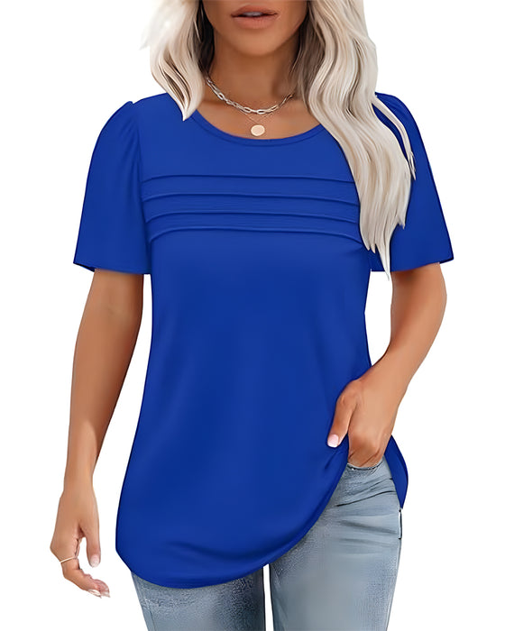 T-Shirt Veckad Lös Rund Halsning Kortärmad