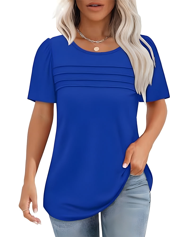 T-Shirt Veckad Lös Rund Halsning Kortärmad