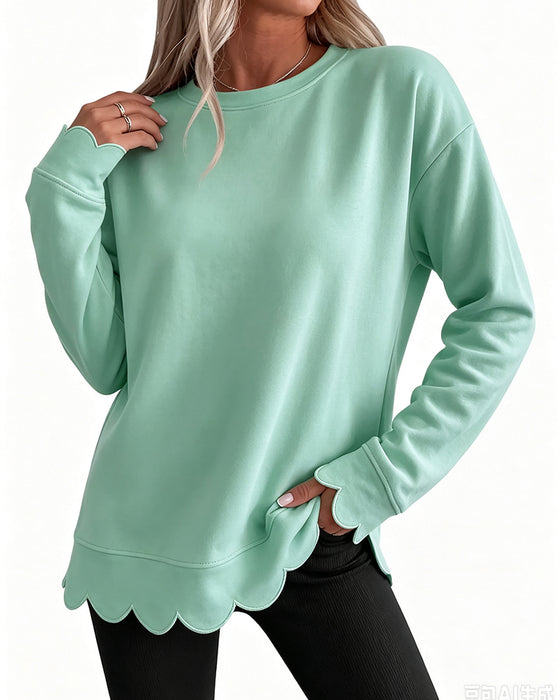 Sweatshirt Scallop Trim Avslappnad