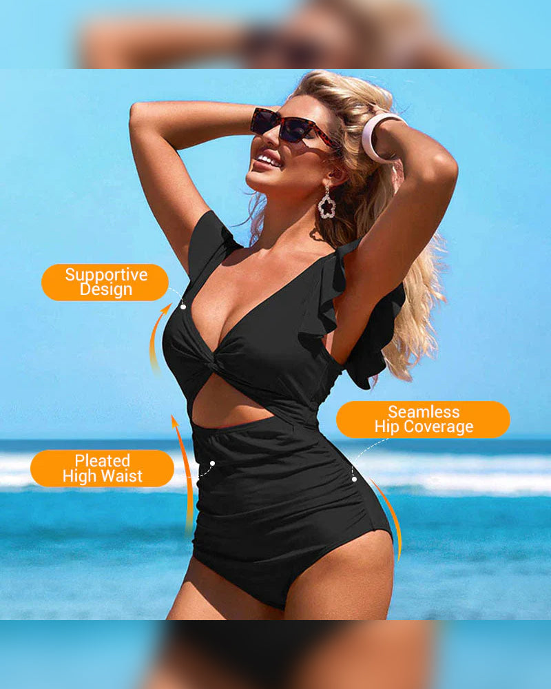 Sexig Volang Ett Stycke Baddräkt – Volangdetalj, Magkontroll & Levande Färger