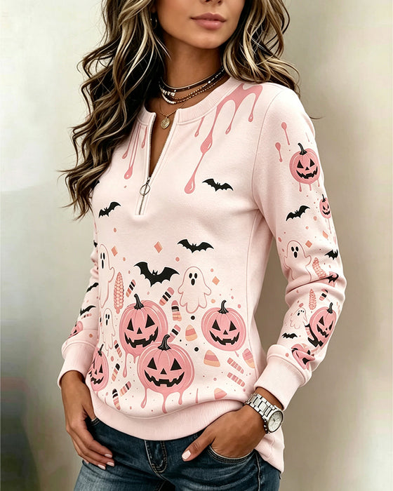 Huvtröja Dragkedja Lång Ärm Halloween Pumpa