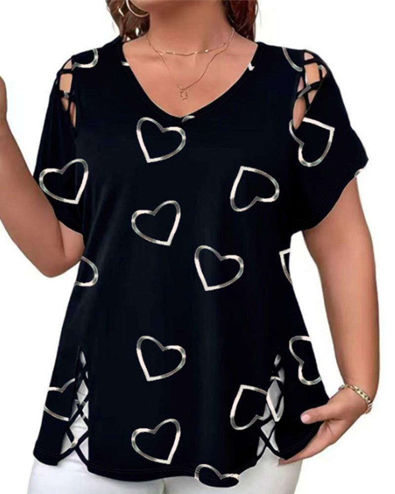 T-Shirt Hjärtmönster Genombruten Kortärmad