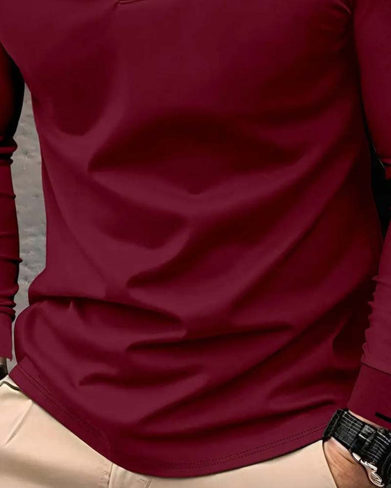 T-Shirt V-Hals Räfflad Solid Färg Herr