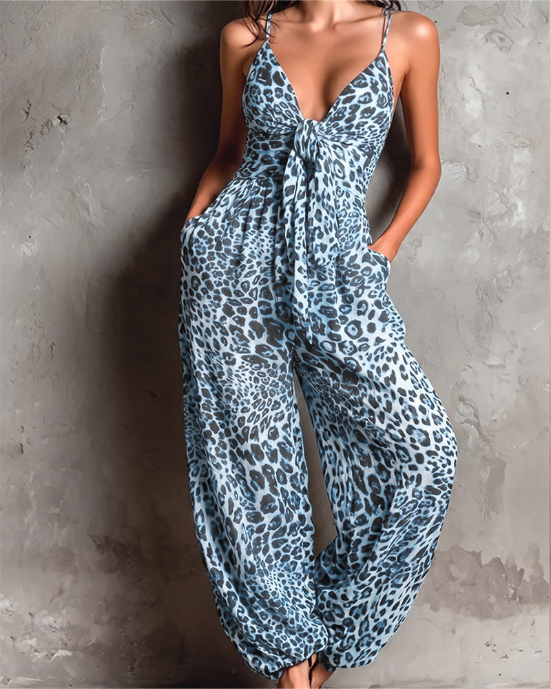 Jumpsuit Leopardmönster Hängslor Bredbent