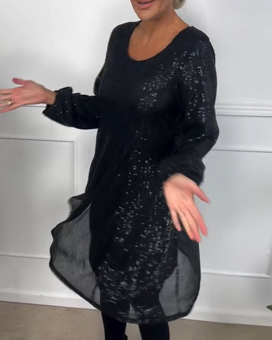 Klänning elegant lykta ärm paljett a-linje