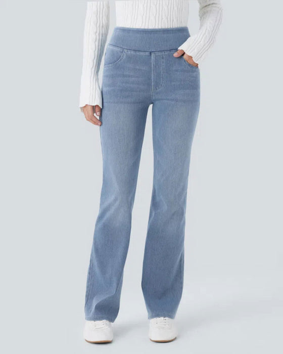Byxor Hög Midja Jeans Ficka Utsvängd