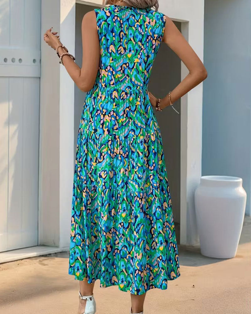 Maxiklänning Sleeveless Snörning Tryck