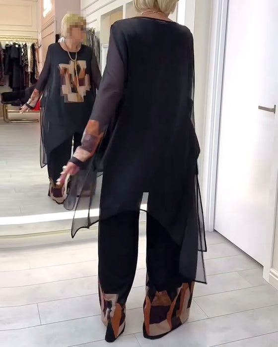 Kostym Elegant Långärmad Tryckt Vida Ben