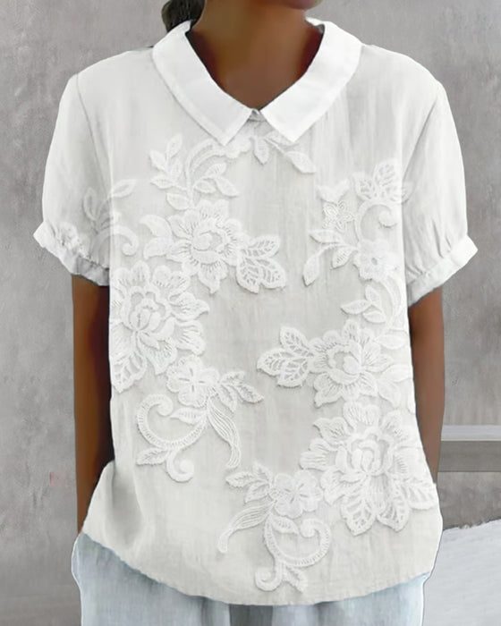 Blus Med Krage Mönster Enfärgad