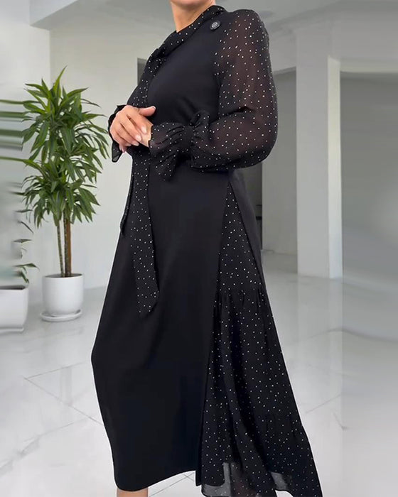 Klänning I Fusk-Tvådelad Stil Med Spets, Rosett Och Patchwork