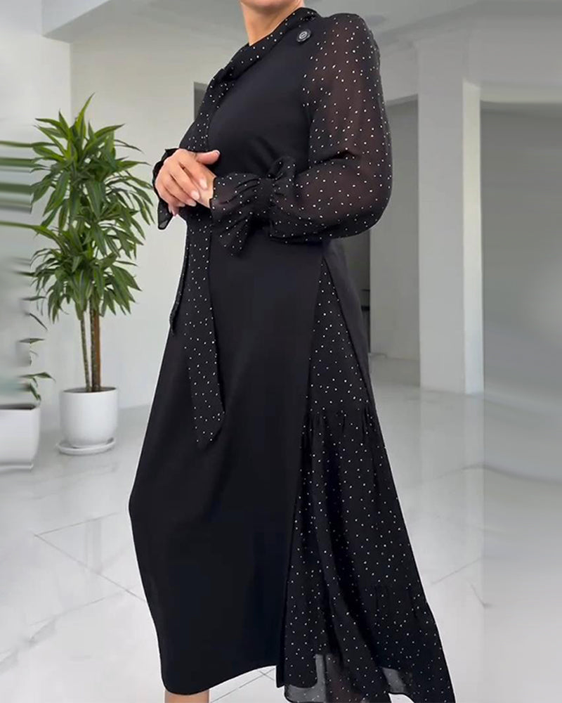 Klänning I Fusk-Tvådelad Stil Med Spets, Rosett Och Patchwork