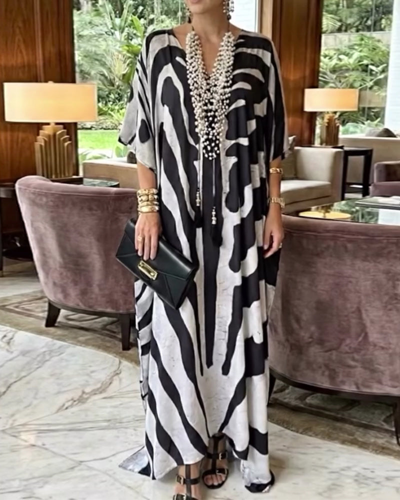 Klänning Abstrakt Tryck Lössittande Morgonrock