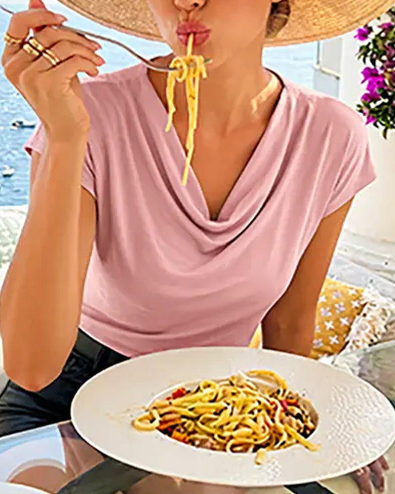 T-Tröja Draperad Cowlneck Kortärmad