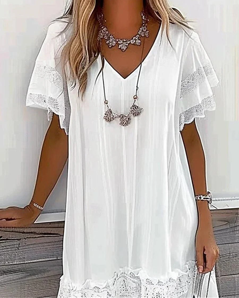 Klänning Avslappnad Spets V-Ringning Kort