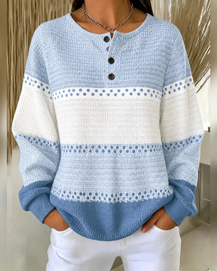 Sweatshirt Färgblock Våffelstickad Henley Pullover