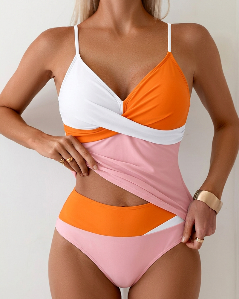 Tankini Hög Midja Färgblock