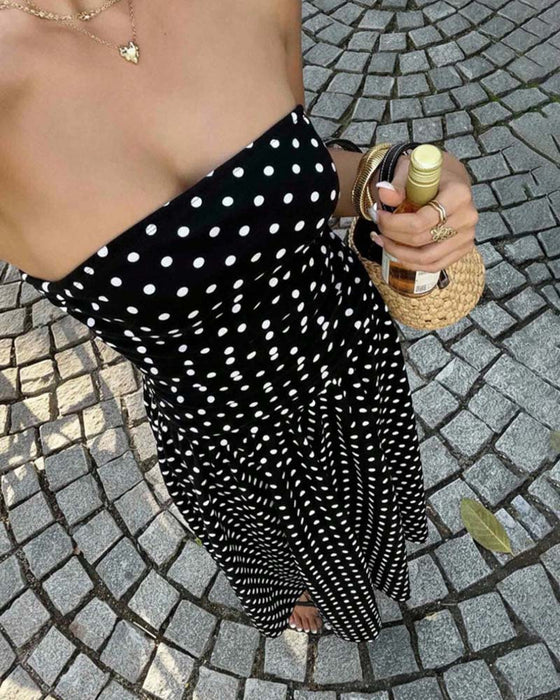 Klänning Prickig Bandeau A-Linje Lång