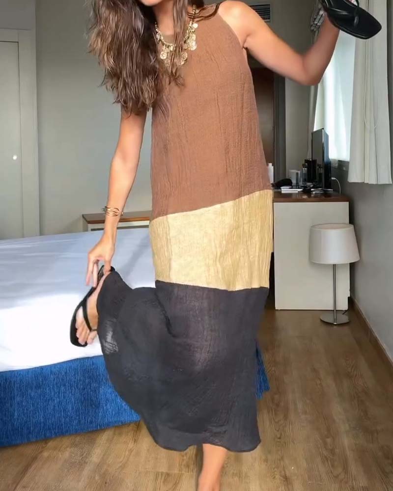 Klädning Ärmlös Färgblock Casual